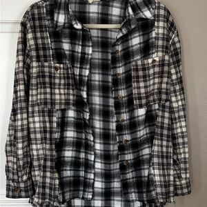 Black and White Plaid Button-Up Shirt